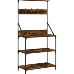 vidaXL Köksö>Kökshylla med krokar 4 hyllplan rökfärgad ek konstruerat trä