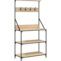 vidaXL Köksö>Kökshylla med krokar 4 hyllplan sonoma-ek konstruerat trä