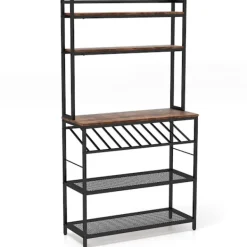 Northio Köksö>Kökshylla med vinhållare upp till 10 flaskor & bänkskiva & 5 hyllor bakarställ brun