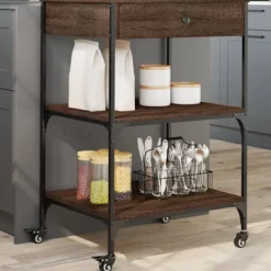 vidaXL Köksö>Köksvagn brun ek 60x48x89,5 cm konstruerat trä