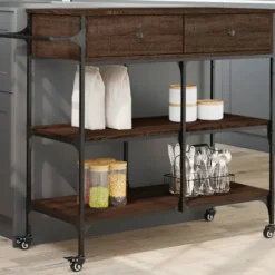 vidaXL Köksö>Köksvagn brun ek 105x42x95 cm konstruerat trä