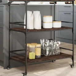 vidaXL Köksö>Köksvagn brun ek 100,5x50x105 cm konstruerat trä