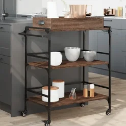 vidaXL Köksö>Köksvagn brun ek 81,5x41x92,5 cm konstruerat trä