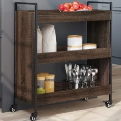 vidaXL Köksö>Köksvagn brun ek 70x30x82 cm konstruerat trä