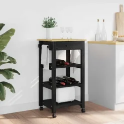 vidaXL Köksö>Köksvagn Enfärgad Svart 88,5 x 40 x 48 cm