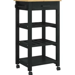 vidaXL Köksö>Köksvagn Enfärgad Svart 88,5 x 40 x 48 cm