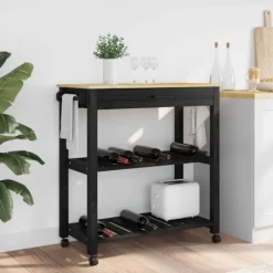 vidaXL Köksö>Köksvagn Enfärgad Svart 88,5 x 40 x 84 cm