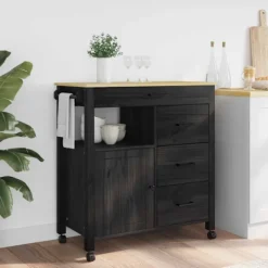 vidaXL Köksö>Köksvagn Enfärgad Svart 84 x 40 x 88,5 cm