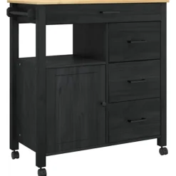vidaXL Köksö>Köksvagn Enfärgad Svart 84 x 40 x 88,5 cm