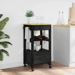 vidaXL Köksö>Köksvagn Enfärgad Svart 48 x 40 x 88,5 cm