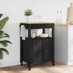 vidaXL Köksö>Köksvagn Enfärgad Svart 88,5 x 40 x 60 cm