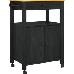 vidaXL Köksö>Köksvagn Enfärgad Svart 88,5 x 40 x 60 cm