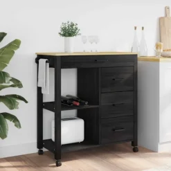 vidaXL Köksö>Köksvagn Enfärgad Svart 84 x 40 x 88,5 cm