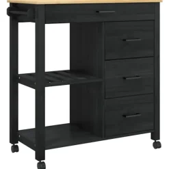 vidaXL Köksö>Köksvagn Enfärgad Svart 84 x 40 x 88,5 cm
