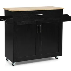 B2X Köksö>Köksvagn köksö med låda och höj- och sänkbar hylla 116 x 40 x 85 cm svart + natur