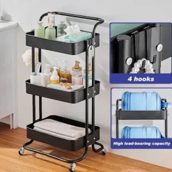 Köksö>Köksvagn Köksställ, med handtag och låsbara hjul, lämplig för badrum och kök, svart