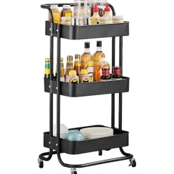 Köksö>Köksvagn Köksställ, med Handtag och Låsbara Hjul, Lämplig för Badrum och Kök, Svart