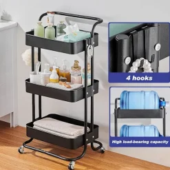 Köksö>Köksvagn Köksställ, med Handtag och Låsbara Hjul, Lämplig för Badrum och Kök, Svart