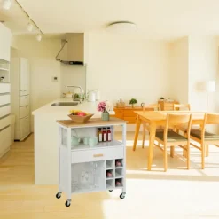 Northix Köksö>Köksövagn med bambu-topp och vinställ