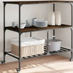 vidaXL Köksö>Köksvagn rökfärgad ek 100x50x95 cm konstruerat trä