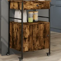 vidaXL Köksö>Köksvagn rökfärgad ek 56x43x89,5 cm konstruerat trä