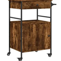 vidaXL Köksö>Köksvagn rökfärgad ek 56x43x89,5 cm konstruerat trä