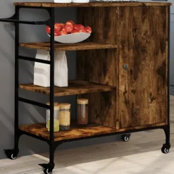 vidaXL Köksö>Köksvagn rökfärgad ek 87,5x38,5x84,5 cm konstruerat trä