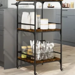 vidaXL Köksö>Köksvagn rökfärgad ek 60,5x50x105 cm konstruerat trä