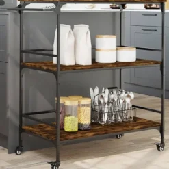 vidaXL Köksö>Köksvagn rökfärgad ek 100,5x50x105 cm konstruerat trä