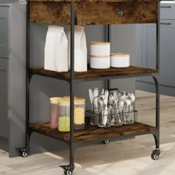 vidaXL Köksö>Köksvagn rökfärgad ek 60x48x89,5 cm konstruerat trä