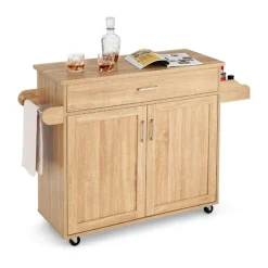 B2X Köksö>Köksvagn rullande förvaringsvagn med låsbara gummihjul natur