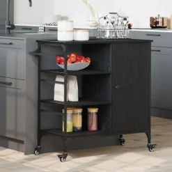 vidaXL Köksö>Köksvagn Svart Ek 87.5 x 39 x 84.5 cm Konstruerat trä