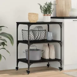 vidaXL Köksö>Köksvagn Svart Ek 60 x 41 x 76 cm Konstruerat trä