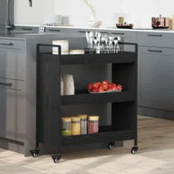 vidaXL Köksö>Köksvagn Svart Ek 70 x 30 x 82 cm Konstruerat trä