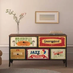 AKTIVE Byråer>Kommod - AKTIV - Vintage - 5 Lådor - 103x30x56 cm - Svart Metall