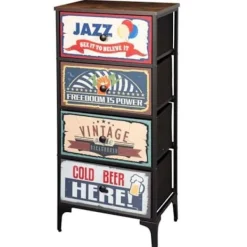 AKTIVE Byråer>Kommode - AKTIV - Vintage - 4 Lådor - Metall - Svart - 45x30x98 cm