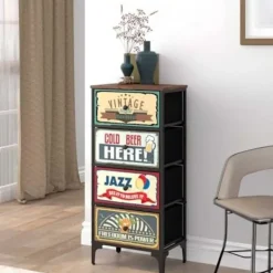 AKTIVE Byråer>Kommode - AKTIV - Vintage - 4 Lådor - Metall - Svart - 45x30x98 cm