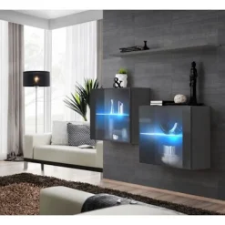 AC-DÉCO Byråer>Kommode - Switch SB III - 2 vitriner LED - 1 hylla - Grafit