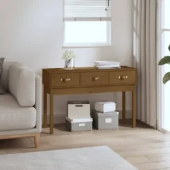 vidaXL Småbord>Konsolbord honungsbrun 114x40x75 cm massiv furu