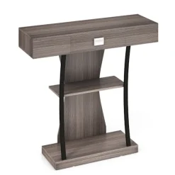 Northio Småbord>Konsolbord i trä med lådor & metallstomme & 2 hyllor & tippskydd grå