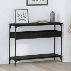 vidaXL Småbord>Konsolbord med hylla Svart ek 100 x 29 x 75 cm Konstruerat trä