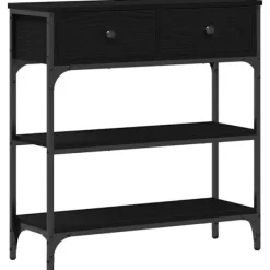 vidaXL Småbord>Konsolbord med låda Svart Ek 72,5 x 25 x 75 cm Konstruerat trä