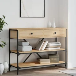 vidaXL Småbord>Konsolbord med lådor och hyllor sonoma-ek konstruerat trä
