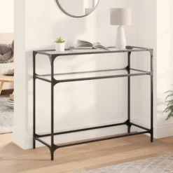 vidaXL Småbord>Konsolbord med transparent glasskiva 98x35x81 cm stål
