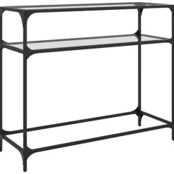 vidaXL Småbord>Konsolbord med transparent glasskiva 98x35x81 cm stål