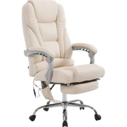 BellaFurn Kontorsmöbler>Kontorsstol med massage - Ergonomisk stol, avslappning, högkvalitetskonstruktionsläder | Färg: grädde