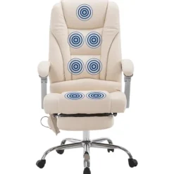 BellaFurn Kontorsmöbler>Kontorsstol med massage - Ergonomisk stol, avslappning, högkvalitetskonstruktionsläder | Färg: grädde