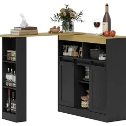 Northio Köksö>Konvertibelt L-format barbord, svart MDF, gott om förvaring