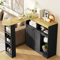 Northio Köksö>Konvertibelt L-format barbord, svart MDF, gott om förvaring