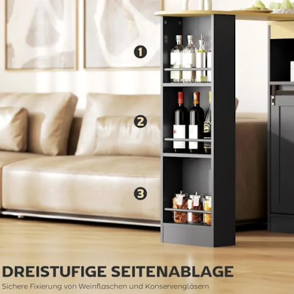 Northio Köksö>Konvertibelt L-format barbord, svart MDF, gott om förvaring